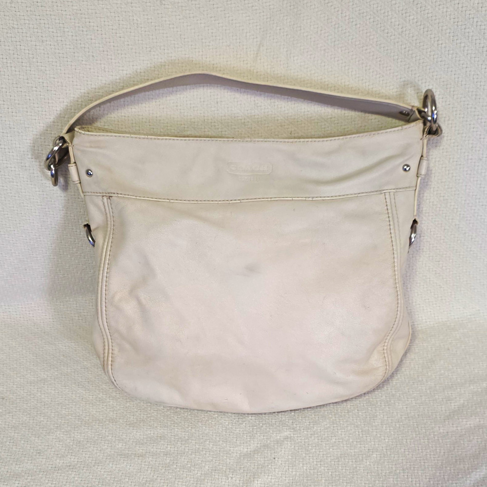 Coach Zoe Hobo Shoulder Bag Cream Leather Pink Lined Silver Hardware F14706